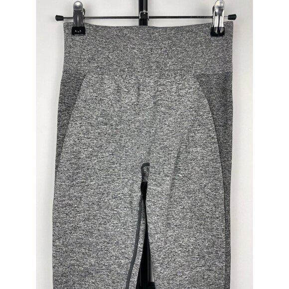 Gymshark Charcoal Marl Flex High‎ Waisted Pink Spell Out Logo Leggings Sz Small - Picture 2 of 5